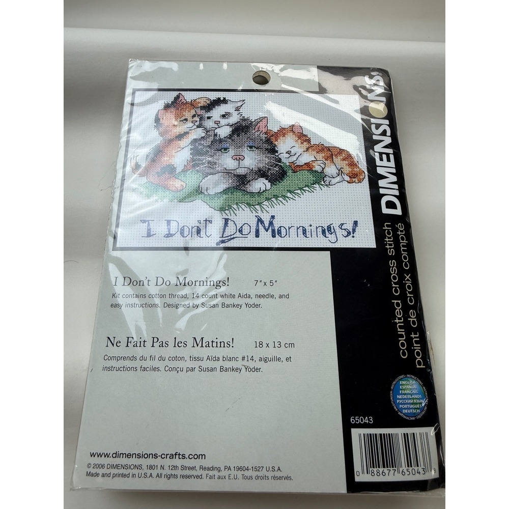 Vintage Dimensions Cross Stitch Kit I Don't do Mornings Cat Kittens New